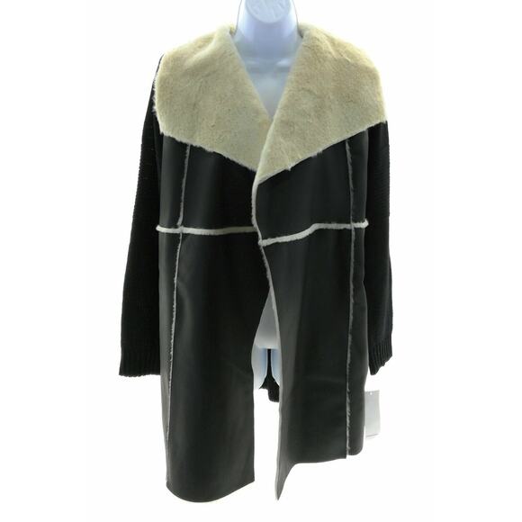 Fever Sweaters - Fever Black and Ivory Faux Leather Sweater Cardigan Size Small